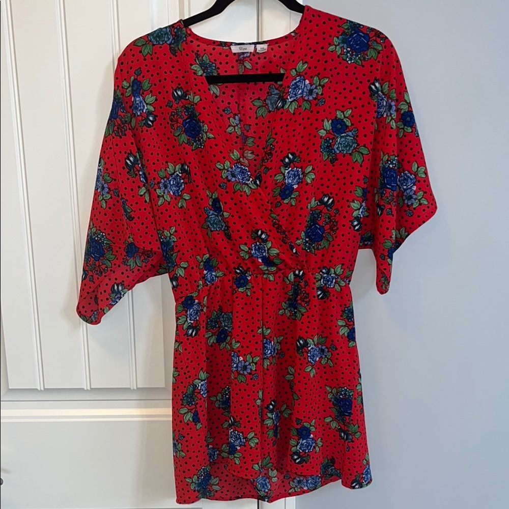 Ripe Floral Red and Blue Kimono Romper S